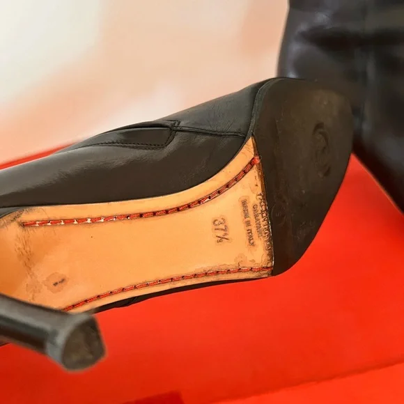 Valentino Gravani Leather Black Bow Italy tall Boots Italy Size 37.5 37 1/2 - Picture 3 of 13